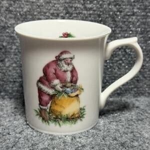 Vintage Santa with Toy Sack Coffee/Tea Mug (1992) Made In Japan 3.5” White Gold